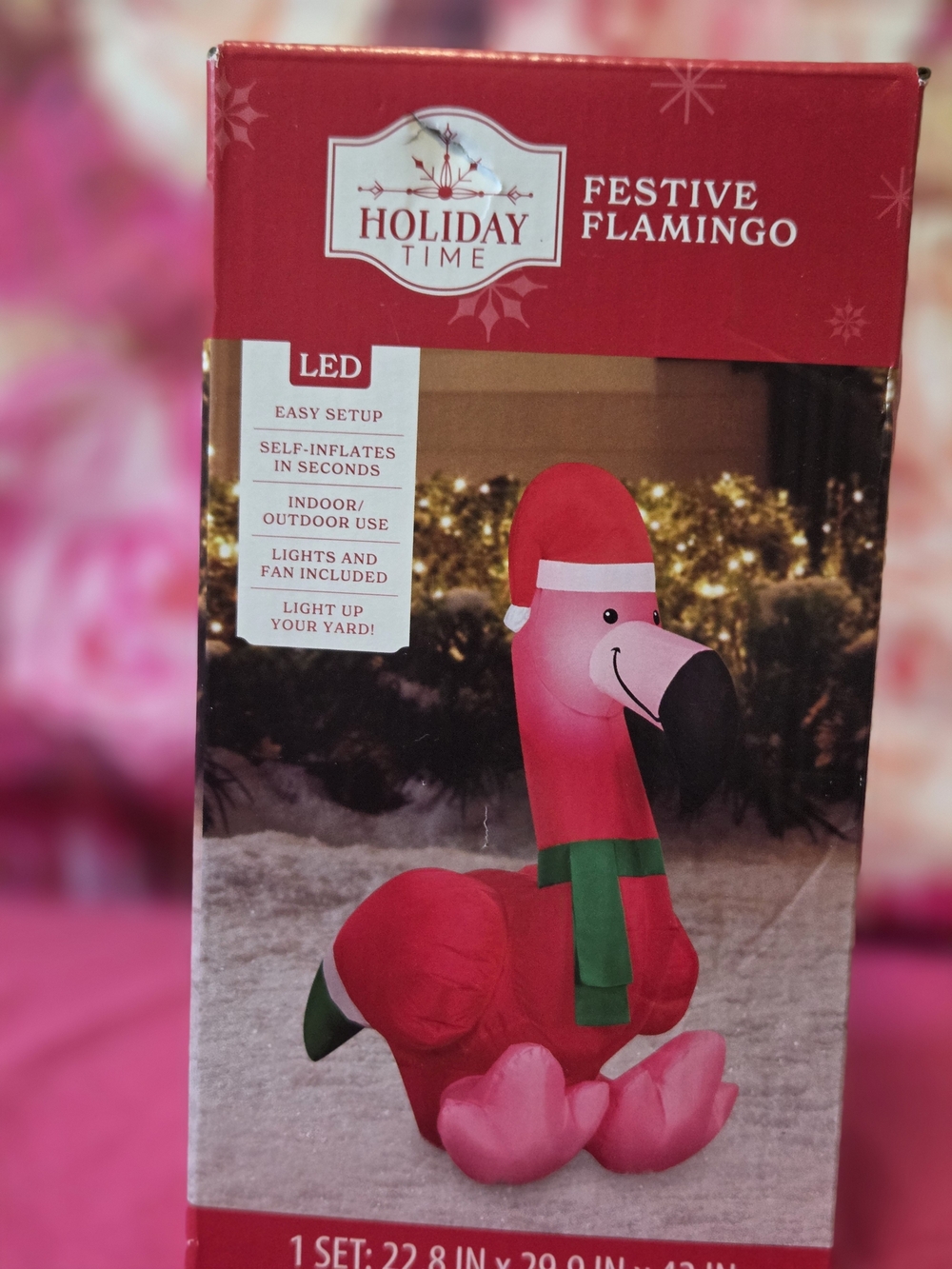 Holiday Time Festive Flamingo LED Inflatable - Pink - Picture 2 of 16